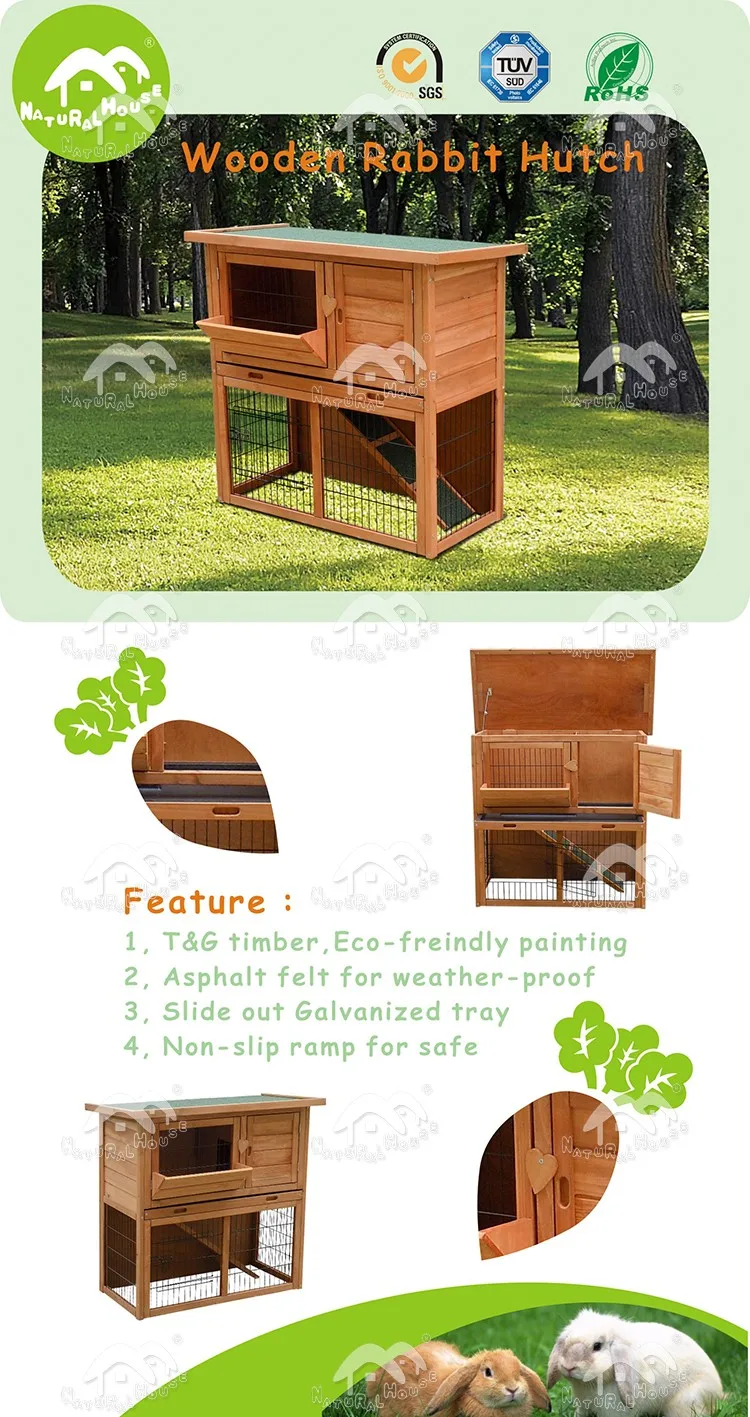 Outdoor Double Decker Handmade Custom Wooden Rabbit Hutch,Doubledeck
