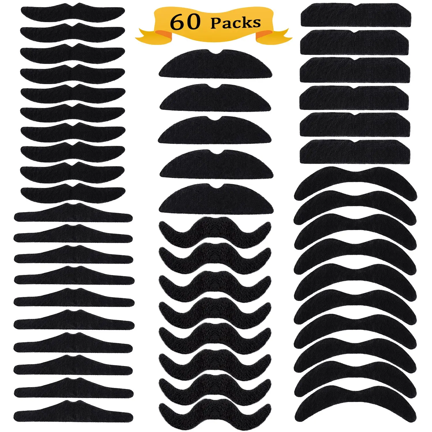 LUOEM Self Adhesive Fake Mustaches Realistic Fake Mustache for Novelty Costume Masquerade Halloween Party Performance,Pack of 30 Black