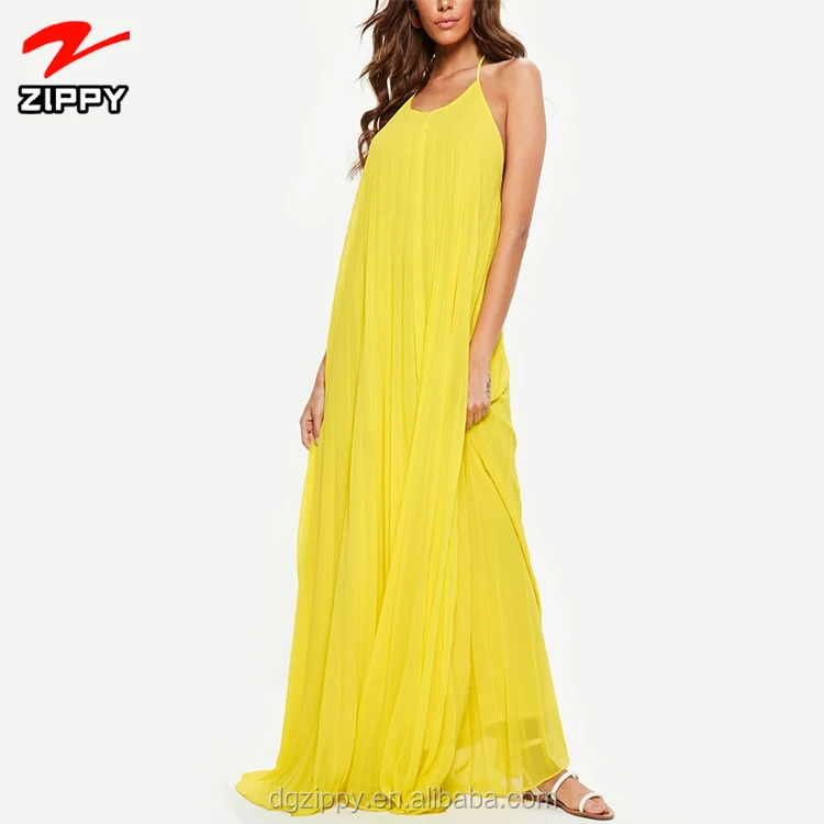 yellow pleated maxi dress