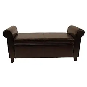 Ottoman / Storage Ottoman, Contemporary Gary Faux Leather Storage Ottoman WTF1307 Brown PU in Brown, Assembled