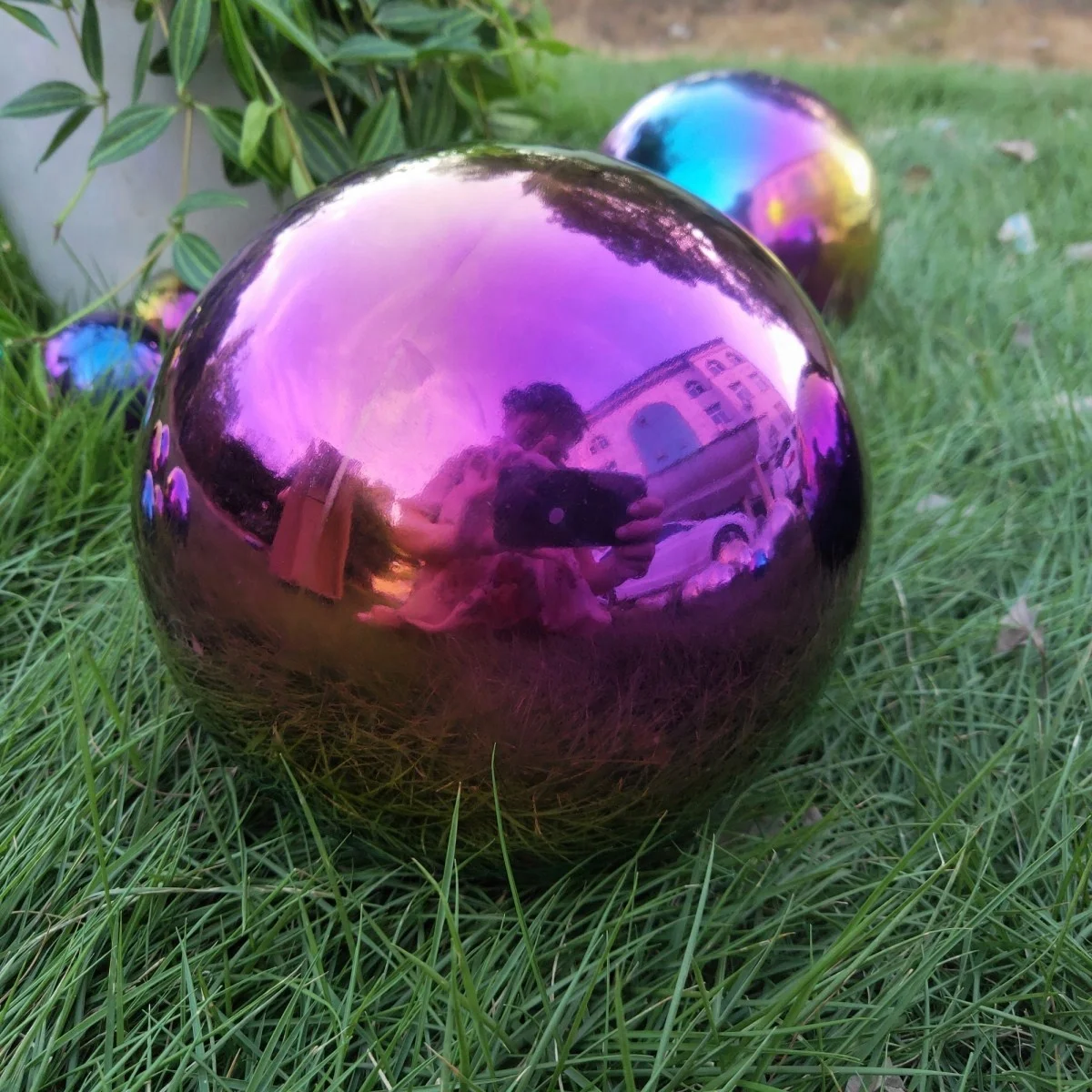 Outdoor Decorative Electroplate Gold Metal Sphere Garden Ball Steel