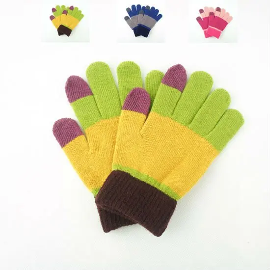 Women Knitted Cute Candy Gloves Warm Full Finger Gloves Winter - Buy ...