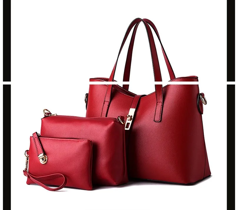 2017 Leather Women Tote Bag 3pcs Ladies Wallet Ladies Pars Handbag 3ps ...