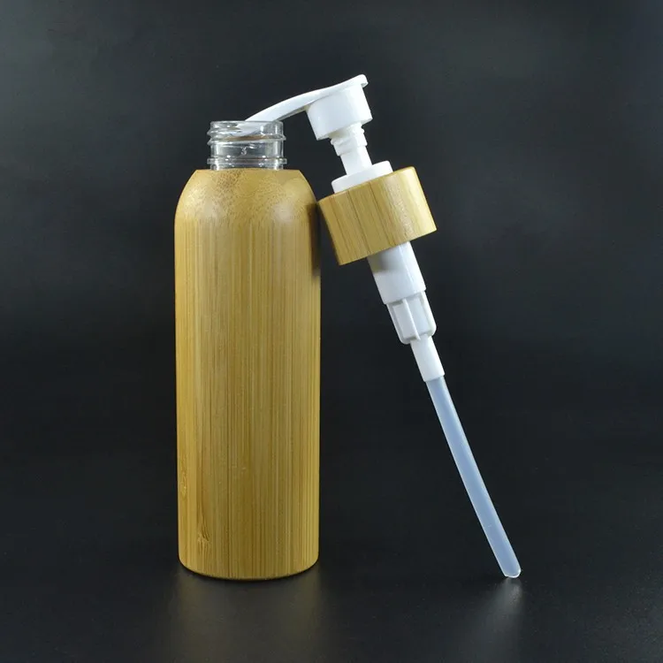 Decorative 120ml Pet Plastic Inside Bamboo Shampoo Bottle With Pump For