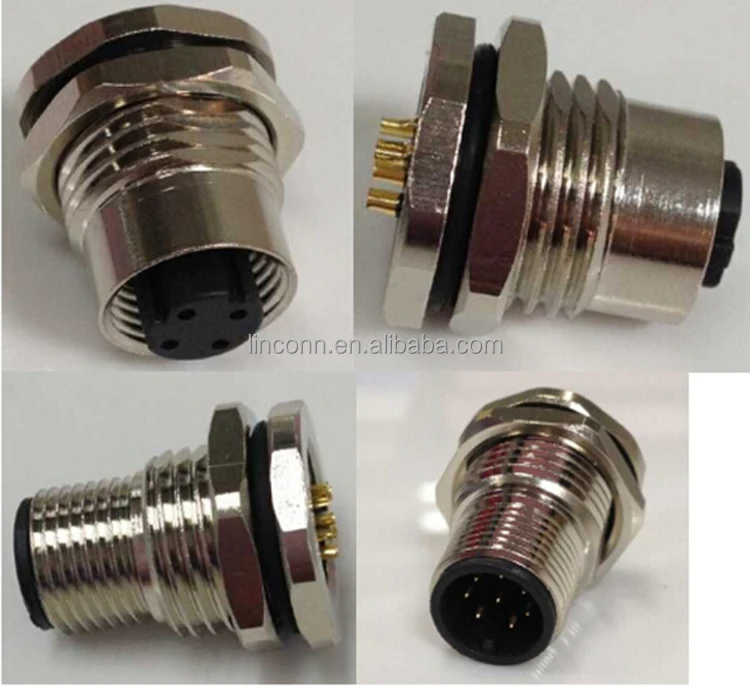 Circular Waterproof M12 Panel Connector 3 4 5 6 8 12 Pin A B D X Coding Male Female Front Mount