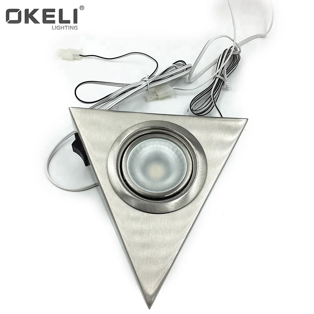 OKELI 3.5W Triangle Led Cabinet Light Dimmable SMD Surface Mount Kitchen Cabinet Light Anti-Rust Brass Accent Led Puck Light