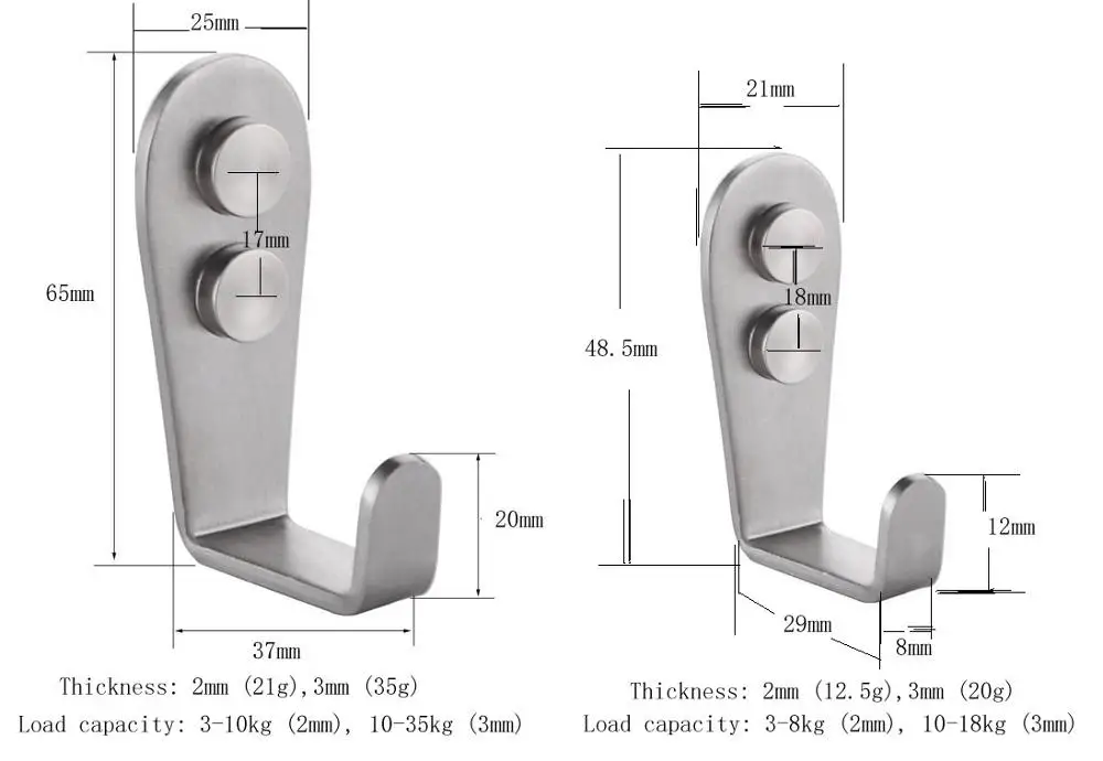 Set Of 2pcs Utility Wall Mount Brushed Stainless Steel L Shaped Robe