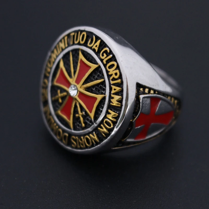 Unique Colorful Retro Men's Knights Templar Cross Ring Stainless Steel ...