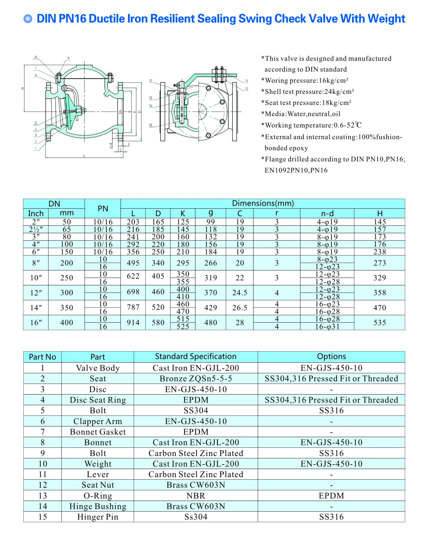 Water Check Valve Ductile Iron Resilient Sealing Swing Check Valve ...