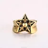 Hot wholesale personalized stainless steel five pointed star unique carving patterns gold finger ring without stone