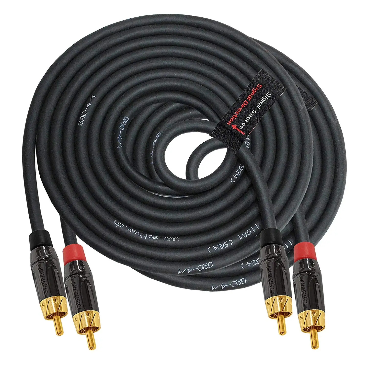 10 Foot RCA Cable Pair - Gotham GAC-4/1 (Black) Star-Quad Balanced Audio Interconnect Cable with Amphenol ACPL Black Chrome Body, Gold Plated RCA Connectors - Directional