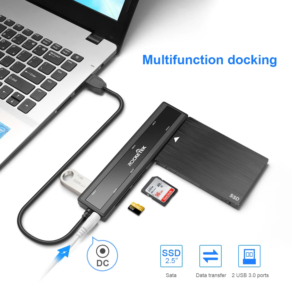 Newest Usb 3.0 Portable Docking Station With Cf Sd Tf Card Reader + 2 ...