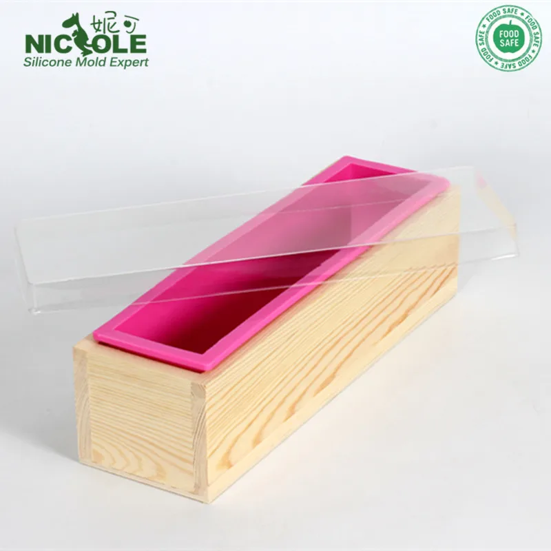 Moule à savon rectangulaire de silicone avec boîte en bois pour la  fabrication de savon