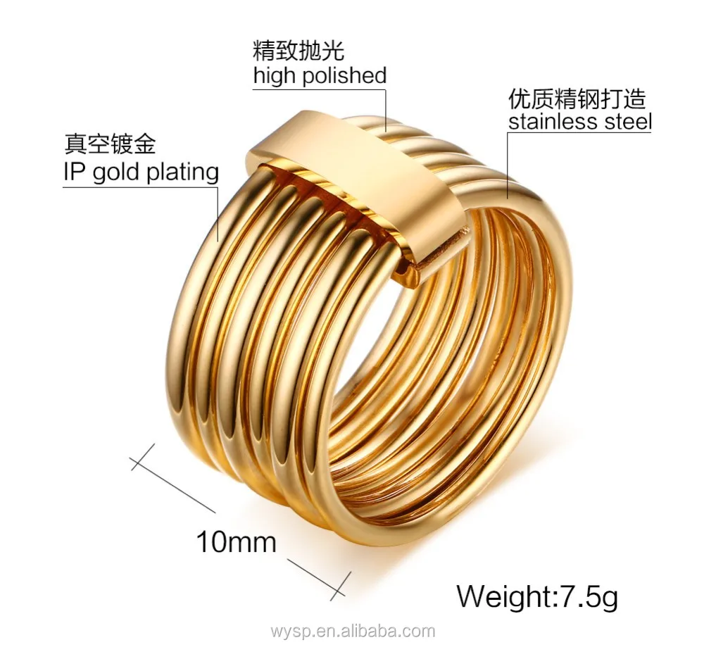 2016 Jewelry 18K Gold Plated Stainless Steel Multi Layer Fashion 6 layer Cocktail Party Ring Set Jewelry