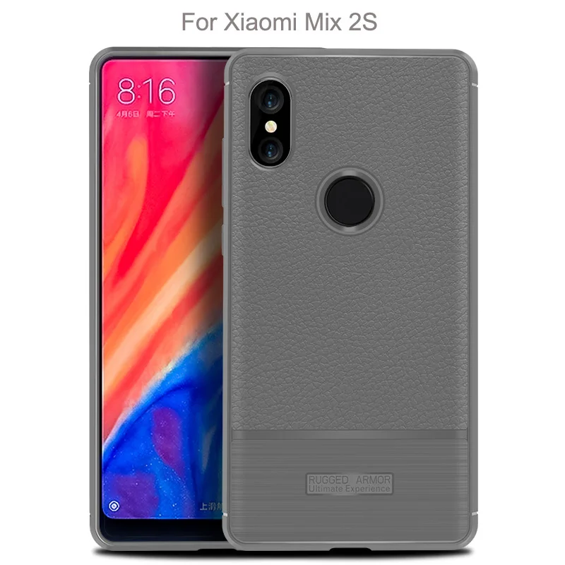 High quality Litchi pattern Soft Tpu case for Xiaomi Mi Mix 2S Cover