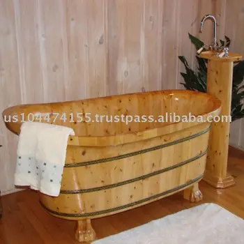 wooden clawfoot tub