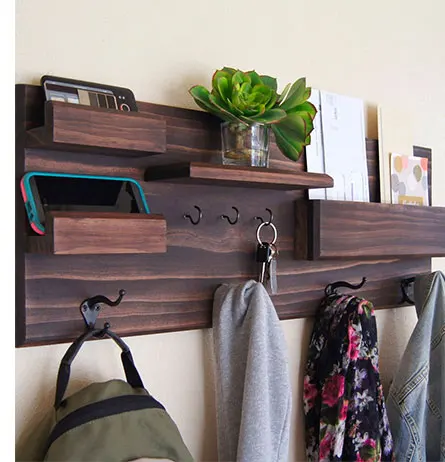 Wooden Wall Shelf With Cloth Hook Entryway Organizer Coat Hooks