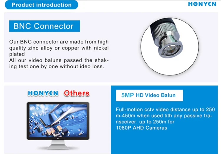 4 channel male BNC passive twisted-pair video balun for cctv system