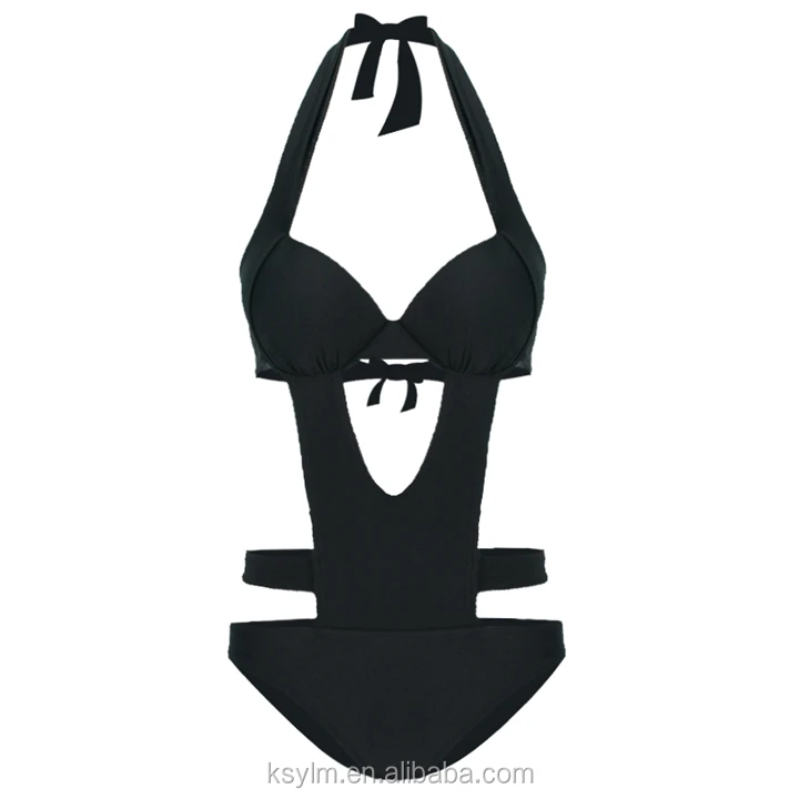 Ylm Custom Design Black Italian Swimwear Fabric Sexy Tie One Piece