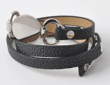 Personalized Silver Disc Black Leather Wrap Bracelet With Snaps Bracelets Fashion Treaty Personalized Silver Disc Black Leather Wrap Bracelet With Snaps Bracelets Fashion Treaty