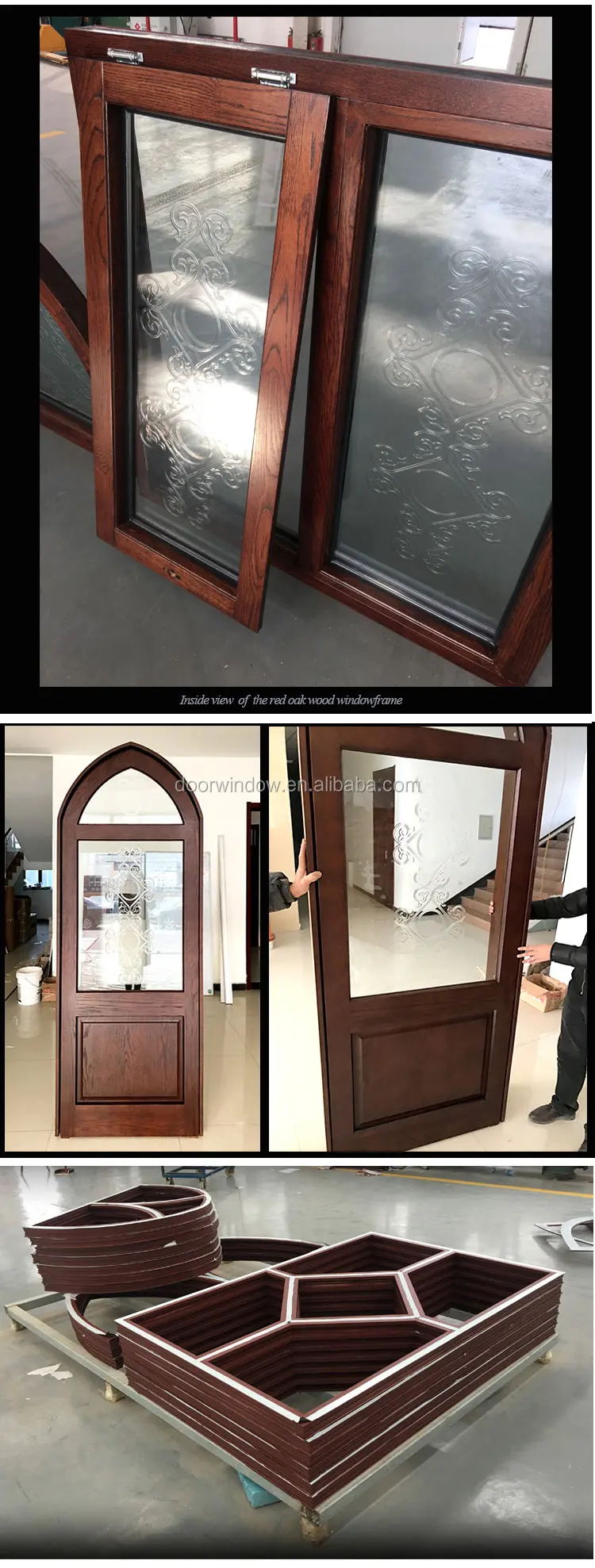 red oak wood arch window aluminium fixed arched transom carving glass window design window
