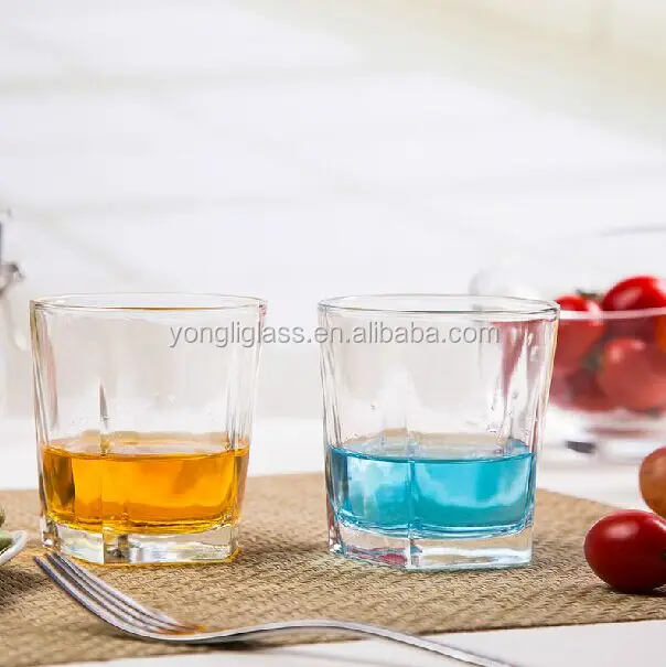 Wholesale pentagon base drinking glass cup,clear drinking glass tumbler