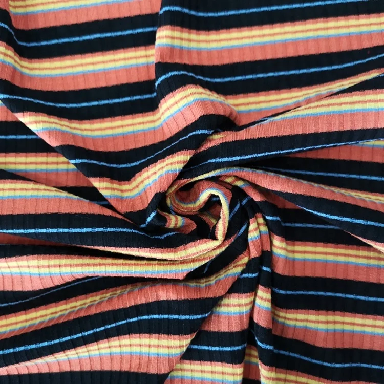 Custom Yarn Dyed Soft Stripe Knitted French 1x1 Rib Fabric For Sweater