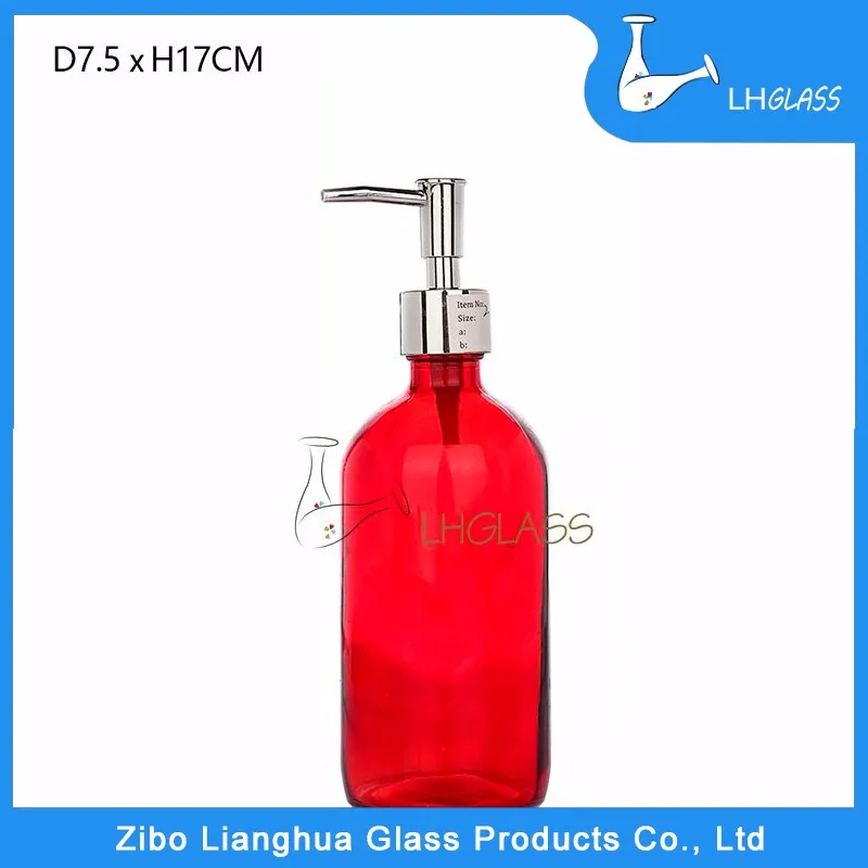 Red Glass Soap Dispenser With Stainless Metal Pump Red 16oz Glass
