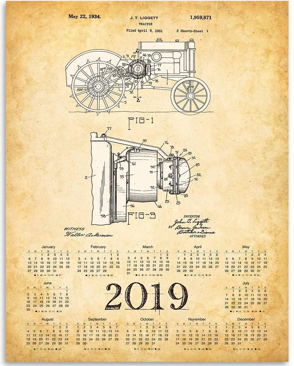 Buy 2019 Calendar - John Deere Tractor Patent - 11x14 Unframed Calendar Art Print - Great Farm