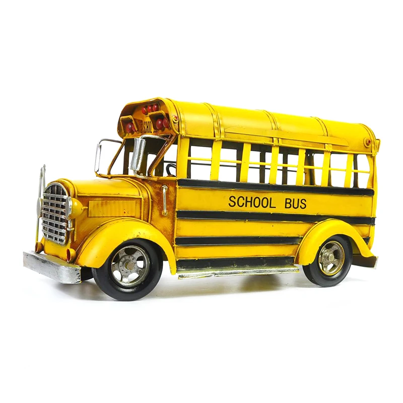 Handmade Classic School Bus Big Size Tinplate Vintage Metal Antique Bus Model