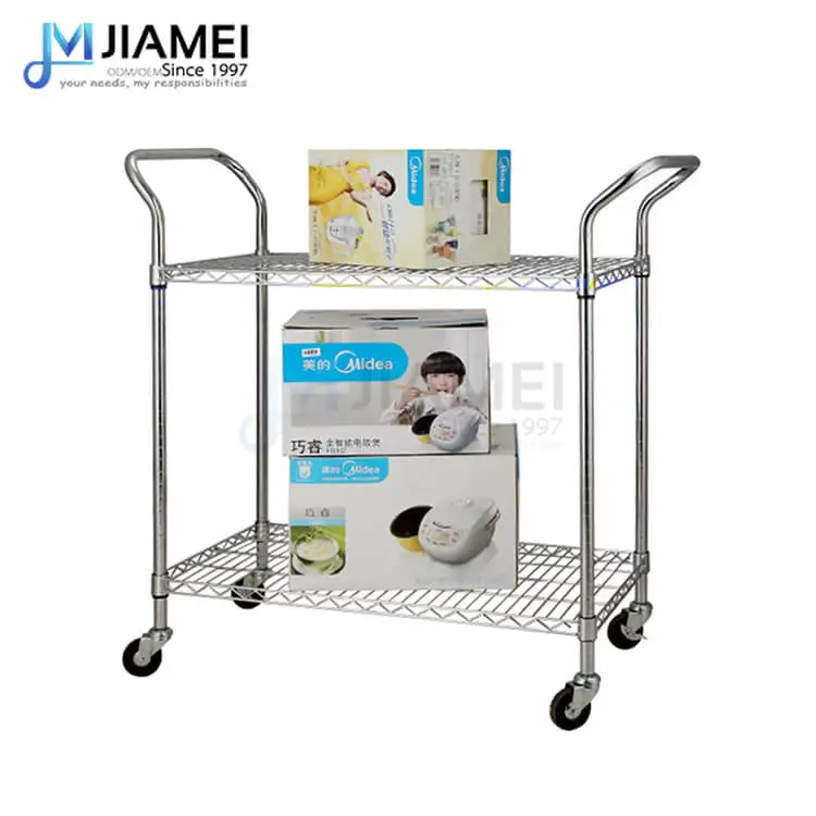 Adjustable 2 Tiers Chrome Metal Wire Utility Trolley