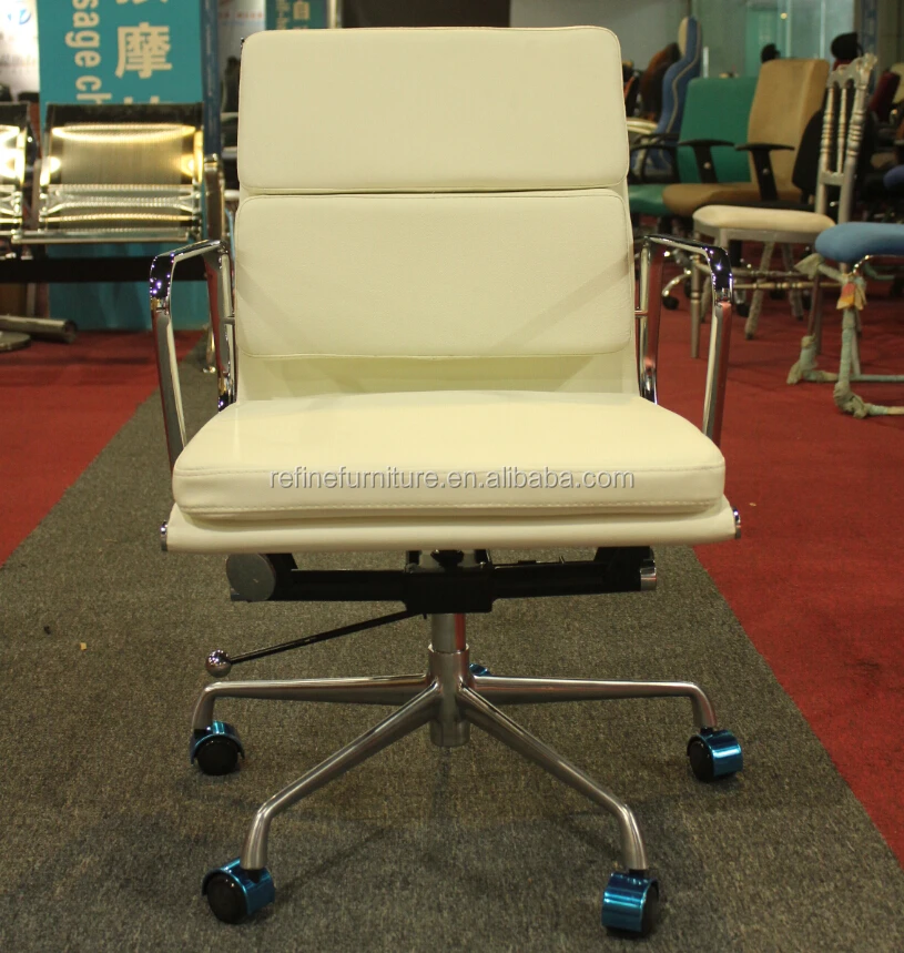 Ea208 Genuine Italian Cow Leather White Metal Executive Office Chair