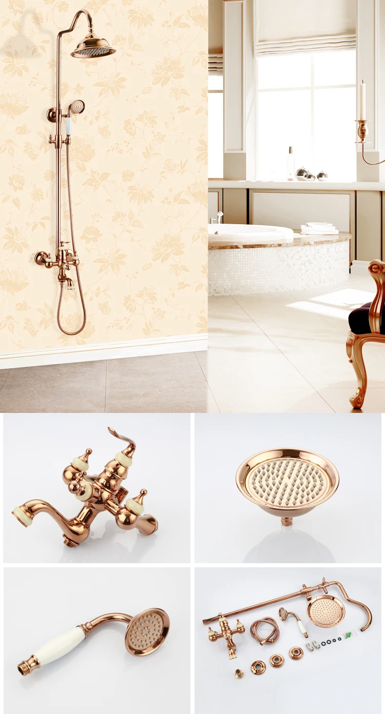 Antique rose gold shower faucet set, bathroom exposed shower set