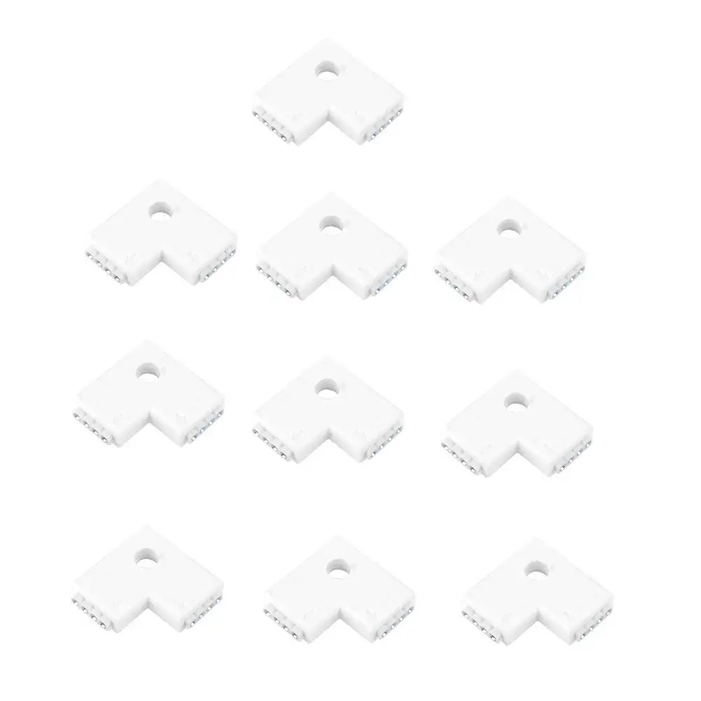 SIENOC 10 Packs of White L Shape 4 Pin Adapter for RGB 5050 Led Light Strip Connector