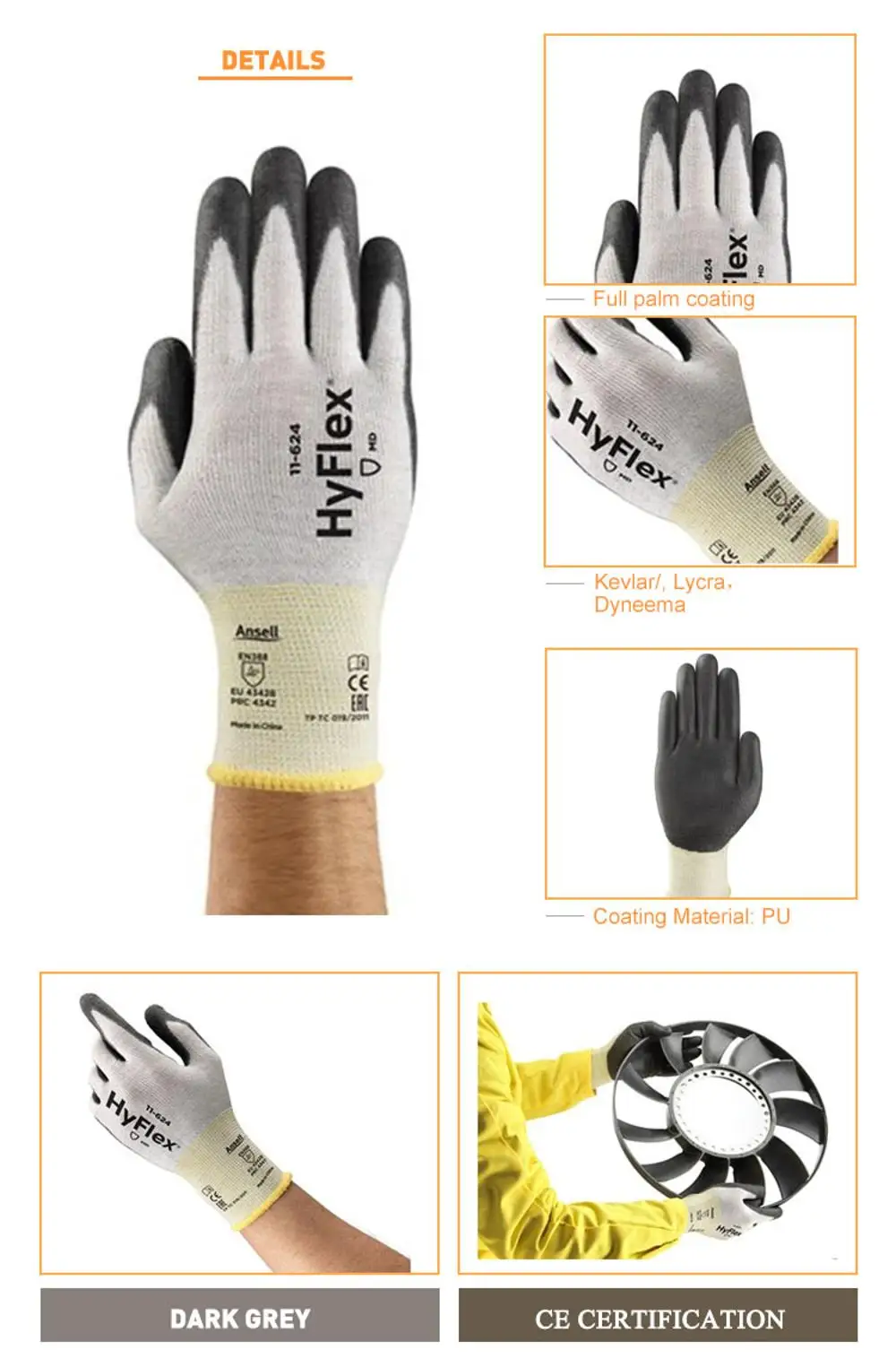 Ansell Level 3 Nylon Pu Coated Cut Resistant Gloves Buy High