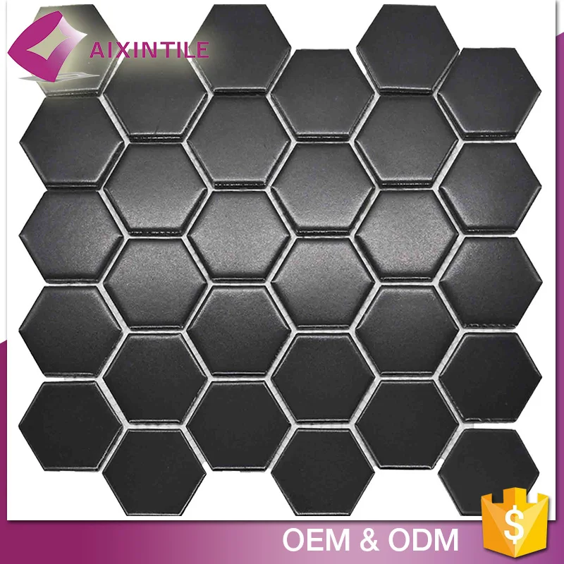 Black and White Color Hexagon Shape Ceramic Mosaic Discontinued Floor Tile