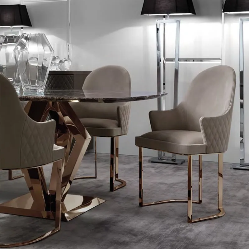 Luxury 8 Seater Rectangle Stainless Steel Base Marble Dining Table