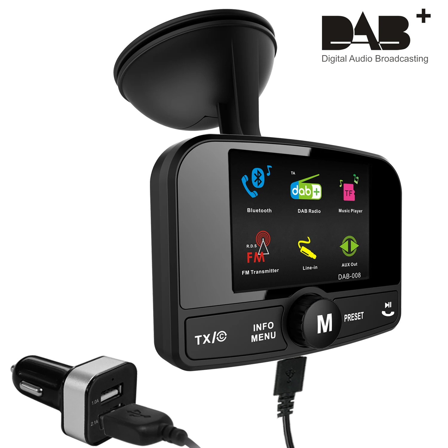 Autoradio Adapter Bluetooth FM Transmitter mit 2,4 "LCD-Bildschirm Dual USB DAB 