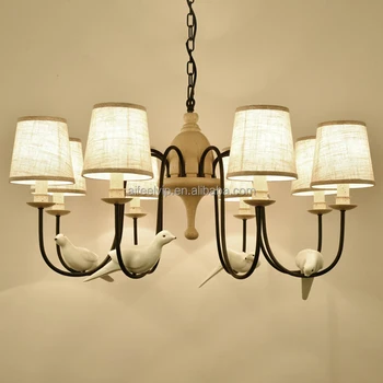 Russian Home Rustic White Fabric Lampshade Black Hanging Chain Pendant Lamp Light Chandelier With Resin Birds For Living Room Russian Home Rustic White Fabric Lampshade Black Hanging Chain Pendant Lamp Light Chandelier With Resin Birds For Living Room