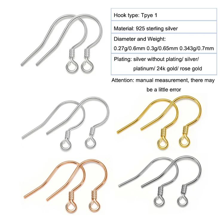 925 Sterling Silver Drop Earring Findings Ear Hook Clasp For Jewelry ...