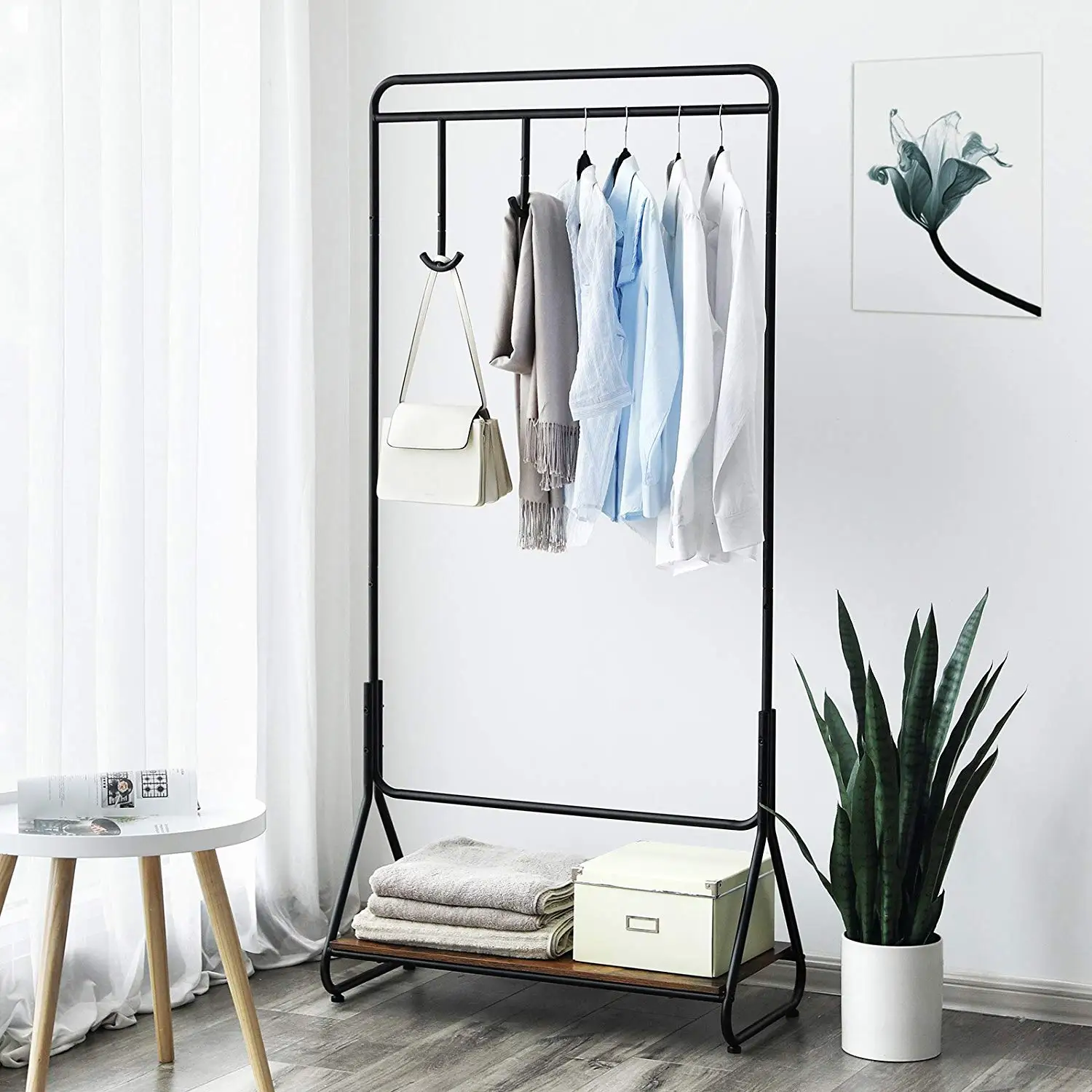 Clothes Garment Rack With Hanging Rail Heavy Duty Clothing Rack