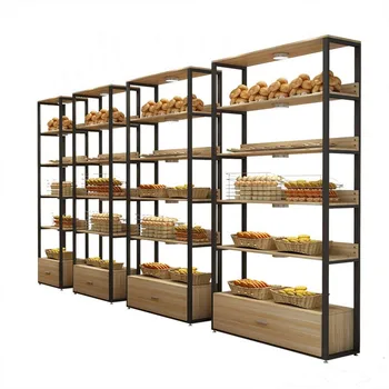 Metal Wooden Food Bread Shelves Display Rack Cabinet Stand Metal Wooden Food Bread Shelves Display Rack Cabinet Stand