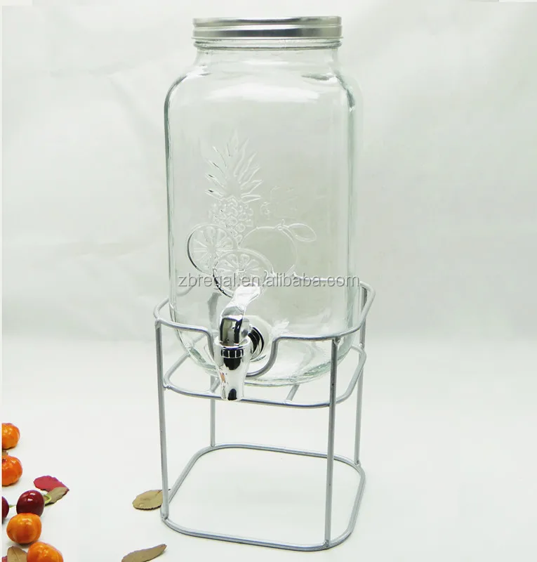2 gallon glass drink dispenser with stand