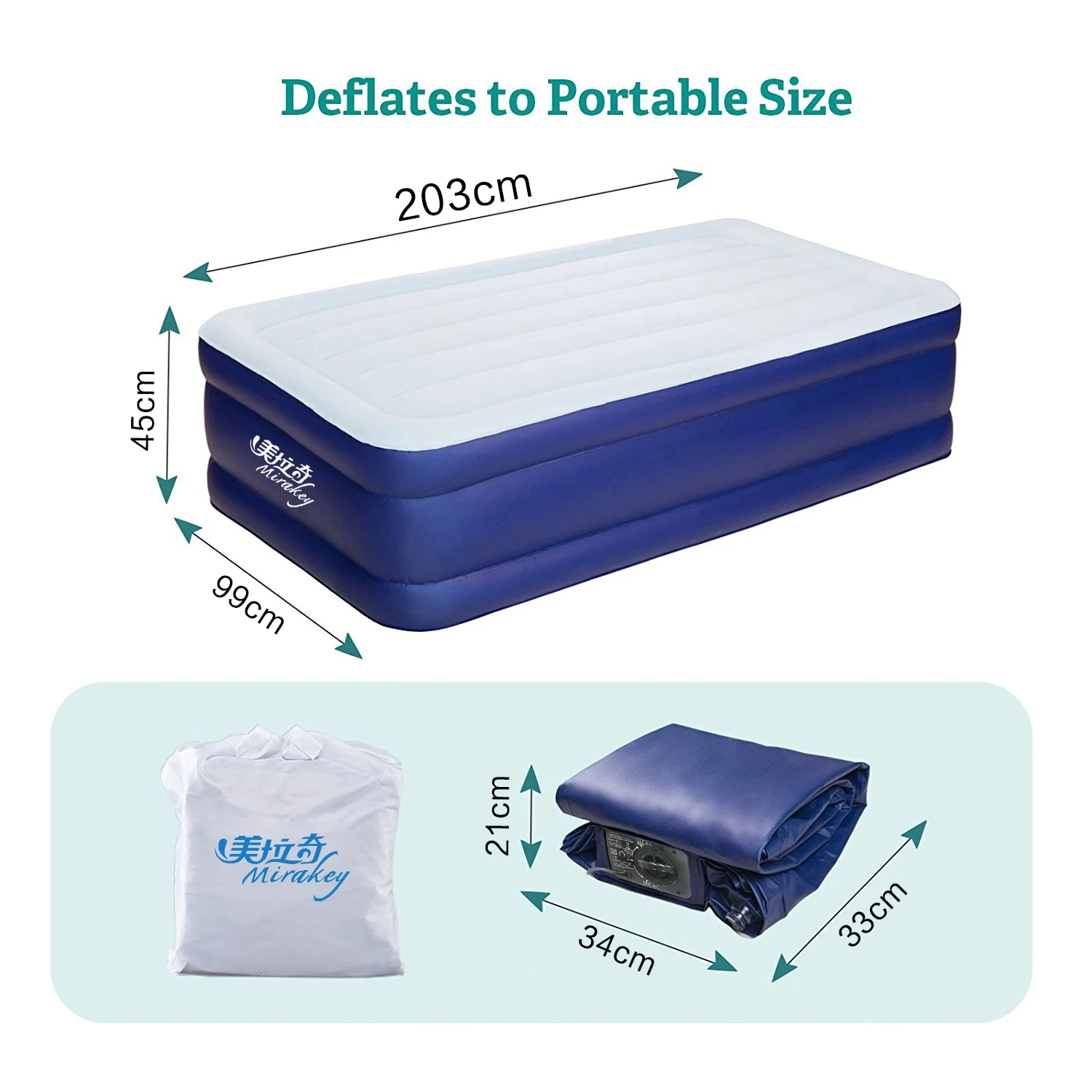 Mirakey airbed Raised queen size custom air bed custom inflatable mattress with electric pump