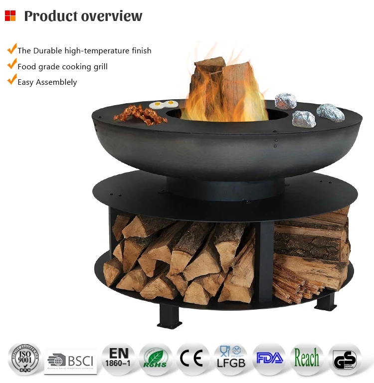 Multi Functional 40 Inch Round Shaped Firepit Bbq Outdoor Barbecue