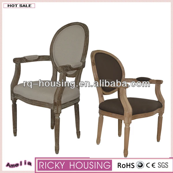 Carved Wooden Upholstered Dining Chairs With Arms Rq20391j