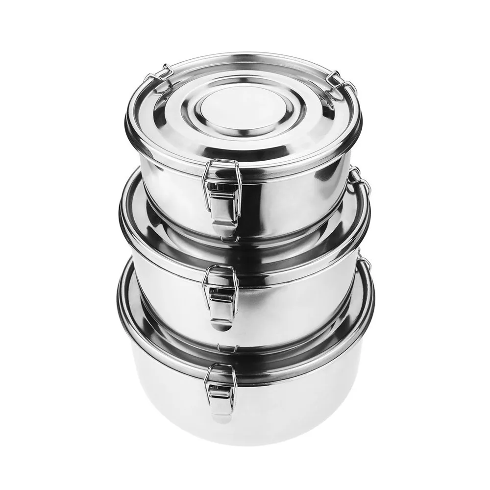 Stainless Steel Mixing Bowl With Red Lids And Silicone Bottom Salad