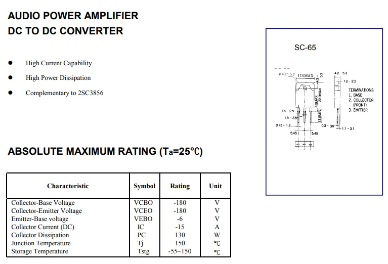 2sc3856 Transistor 2sa1492 Audio Amplifier Transistor A1492 C3856 Dc/dc