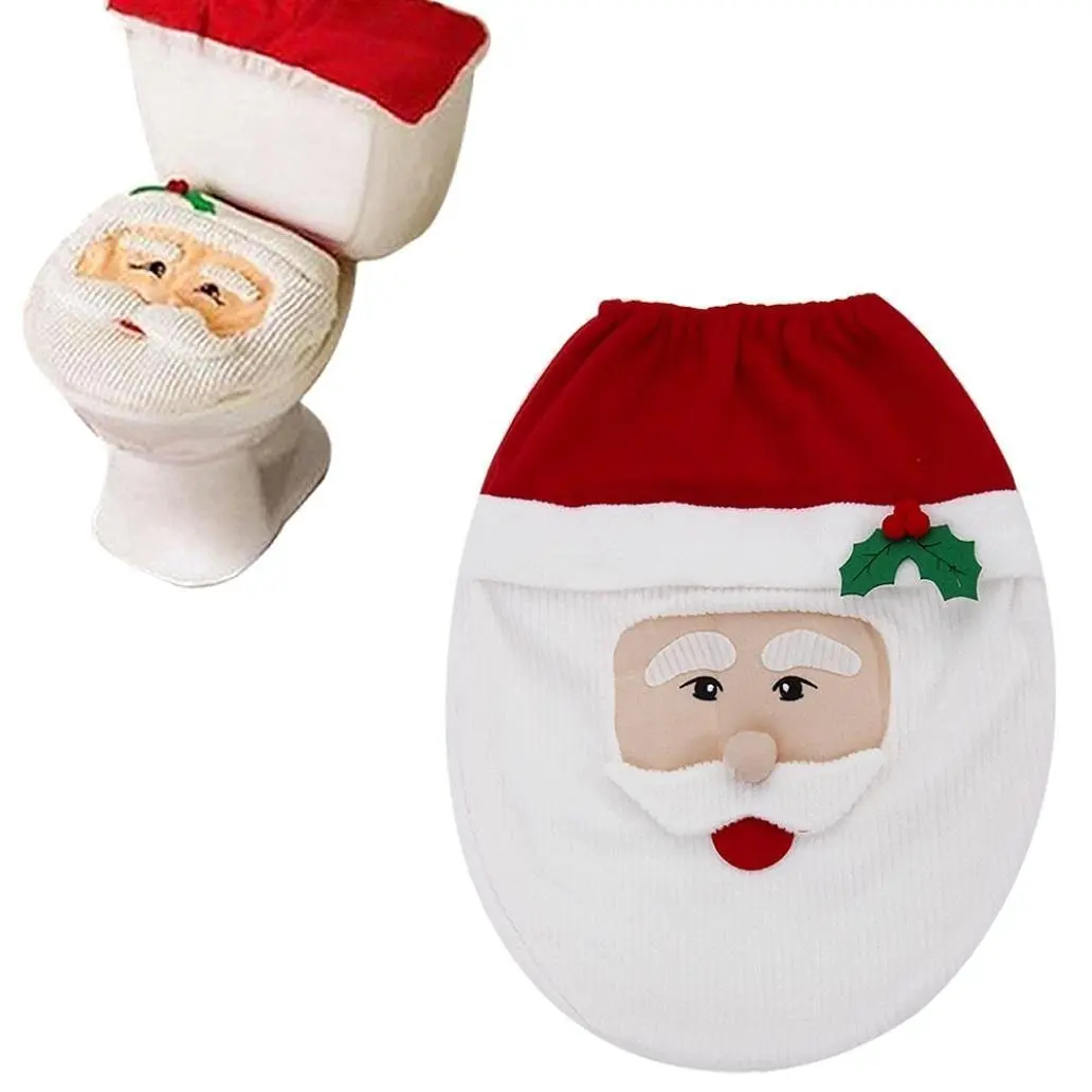 D Foxes Christmas Decoration Santa Claus Toilet Lid Cover For Bathroom Home Decorations