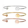 Modern Bridesmaid Jewelry Mother Gift Custom Adjustable Monogram Bangle Round Disc Cuff Initial Bangle Bracelet